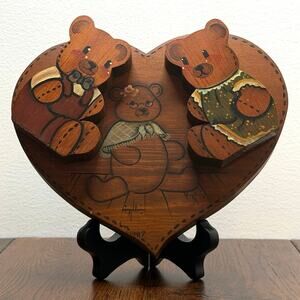 Vintage Wooden Teddy Bear Wall Decor 8"x7.5" | Rustic Nursery Wall Hanging